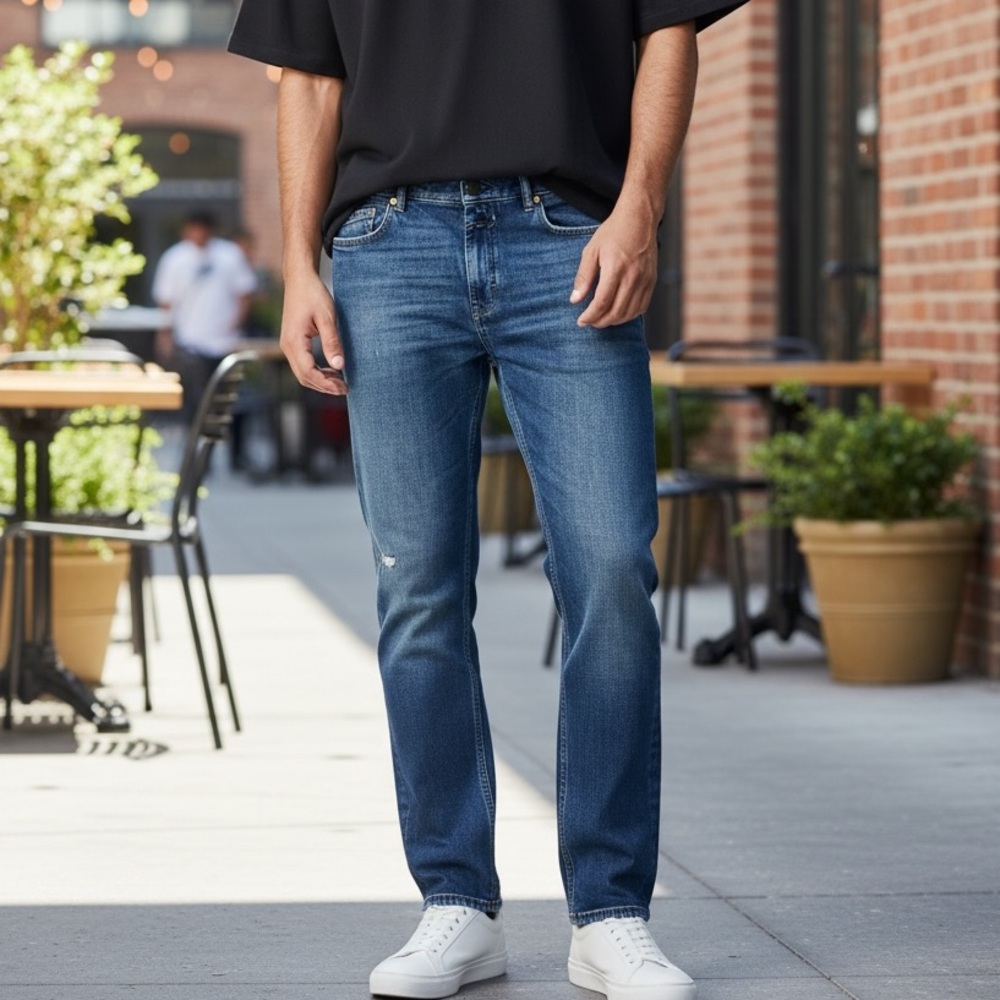 Closed Unity Slim Straight Premium Made In Italy Light Distressing Denim Jeans